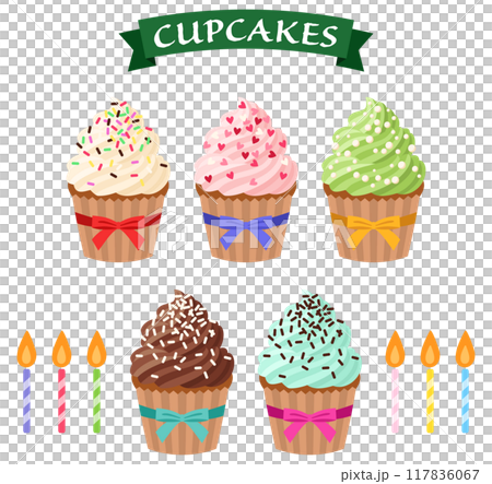 デコレーションカップケーキのイラストセット 117836067