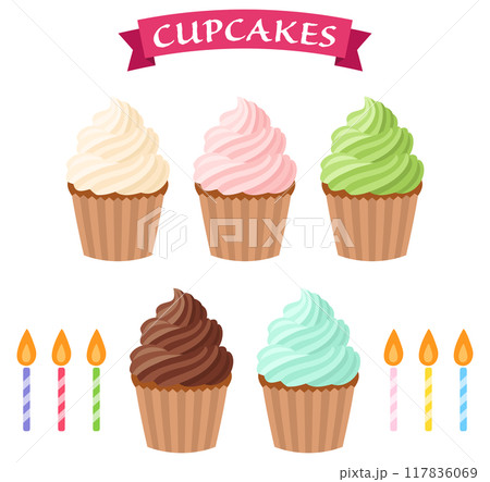 シンプルなカップケーキのイラストセット シンプルなカップケーキのイラストセット 117836069