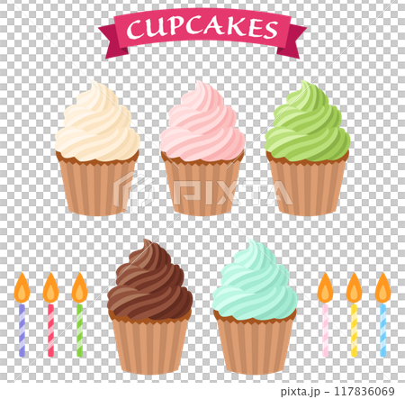 シンプルなカップケーキのイラストセット シンプルなカップケーキのイラストセット 117836069