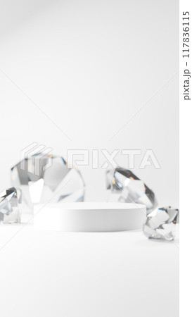 白い背景に台座と複数のダイヤモンド。3D(縦長) 白い背景に台座と複数のダイヤモンド。3D(縦長) 117836115