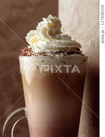 Milk coffee cocktail with whipped cream. 117836310