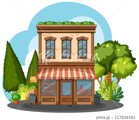 Charming Brick Storefront with Trees Charming Brick Storefront with Trees 117836381