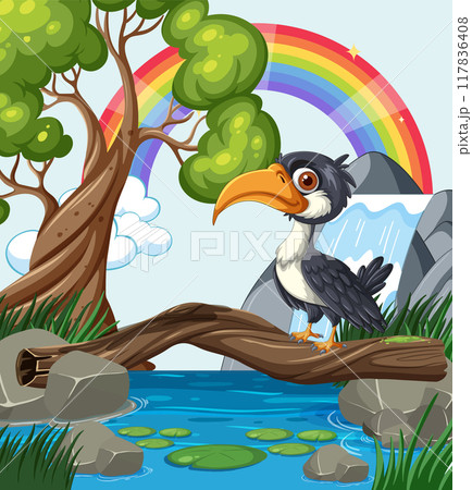 Tropical Bird by Rainbow Waterfall 117836408