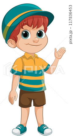 Cheerful Boy Waving Hello 117836453