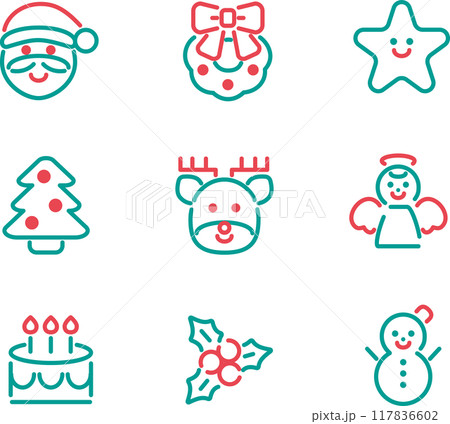 クリスマス　アイコン　ピクトグラム　あしらい　飾り　絵文字　シンプル　かわいい　イラスト素材セット 117836602