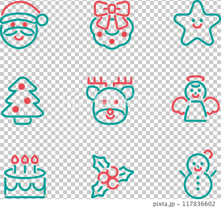 クリスマス　アイコン　ピクトグラム　あしらい　飾り　絵文字　シンプル　かわいい　イラスト素材セット 117836602