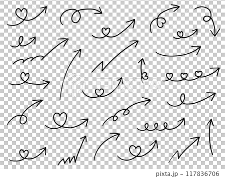 Vector illustration set of hand drawn arrow icons. Heart, hand drawn, simple, arrow 117836706