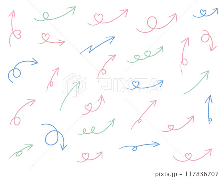 手書きの矢印アイコンのベクターイラストセット。ハート、手描き、シンプル、やじるし 手書きの矢印アイコンのベクターイラストセット。ハート、手描き、シンプル、やじるし 117836707