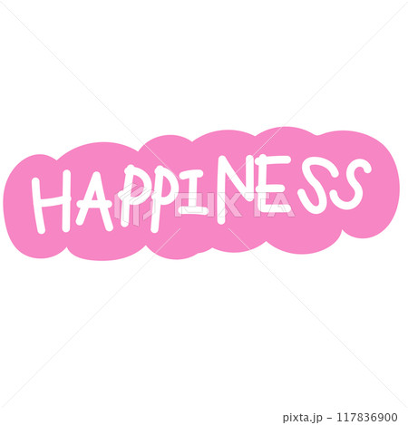 Hand drawn HAPPINESS sign for font, typography, letters, text, decorations, patches, logo, icon, sticker, tattoo, clip arts, card, shirt print, social media, Valentine's Day, clothing, tag, label, ads 117836900