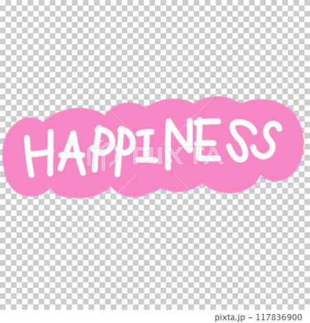 Hand drawn HAPPINESS sign for font, typography, letters, text, decorations, patches, logo, icon, sticker, tattoo, clip arts, card, shirt print, social media, Valentine's Day, clothing, tag, label, ads 117836900
