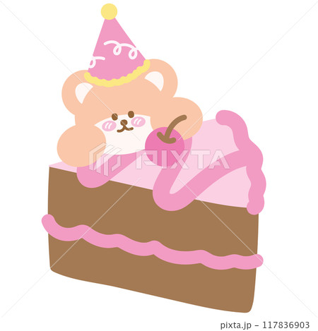 Chocolate cake with teddy bear for sweet dessert, cafe, restaurant, menu, recipe, baking, sticker, cartoon character, mascot, comic, plush toy, doll, brunch, birthday party, card, ads, print	 117836903