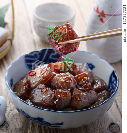 ピリ辛こんにゃく ( こんにゃくの煮物 ) ピリ辛こんにゃく ( こんにゃくの煮物 ) 117837221