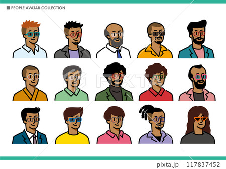 シンプルな男性アイコンのセット。めがね。 シンプルな男性アイコンのセット。めがね。 117837452