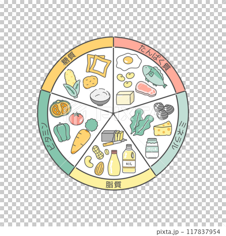 五大栄養素の表 イラストセット 五大栄養素の表 イラストセット 117837954