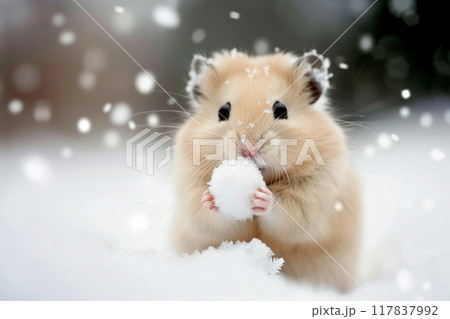 雪の中で遊ぶゴールデンハムスター 117837992