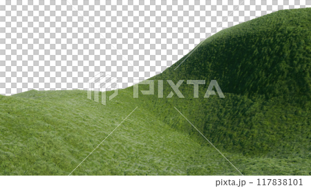 nature grass meadow land lush greenery landscape lawn isolated background. meadow green hill plant beautiful spring mountain park environment 3d render. grass plant field summer travel outdoor. 117838101