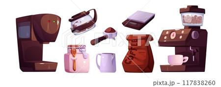 Barista equipment set isolated on white 117838260