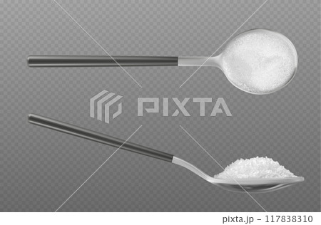 Realistic salt crystal powder in spoon 117838310