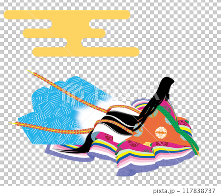 十二単衣を着た横顔の女性のイラスト.日本の貴族の民族衣装. 117838737