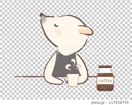 Illustration of an tamandua drinking coffee and relaxing Illustration of an tamandua drinking coffee and relaxing 117838754