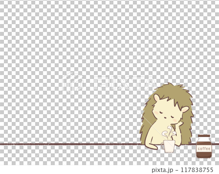 コーヒーを飲んでリラックスするハリネズミのイラスト 117838755