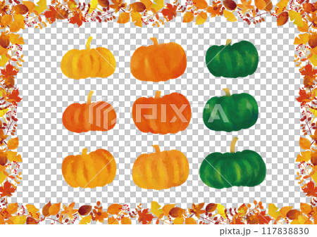 北欧風　落ち葉フレームといろいろパンプキン　セット 117838830