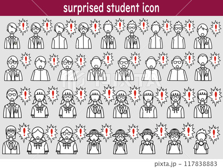 驚く学生アイコン イラストセット 驚く学生アイコン イラストセット 117838883