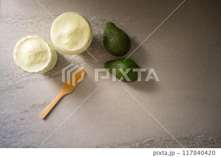 healthy breakfast with top view smoothie and avocado put on table healthy breakfast with top view smoothie and avocado put on table 117840420