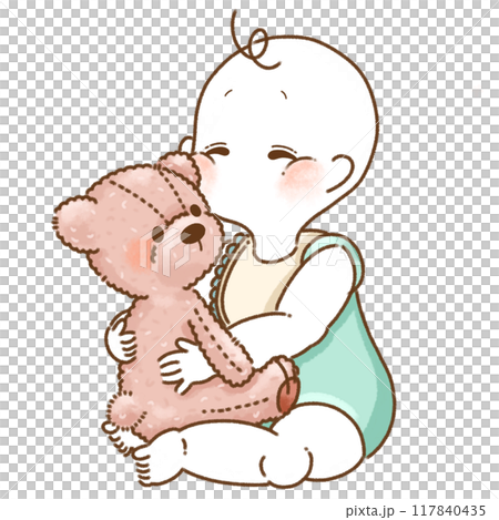 Smiling baby holding a teddy bear 117840435