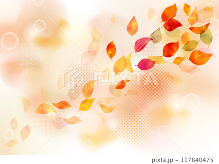 水彩 色とりどり風で舞い散る秋の紅葉 背景あり 水彩 色とりどり風で舞い散る秋の紅葉 背景あり 117840475