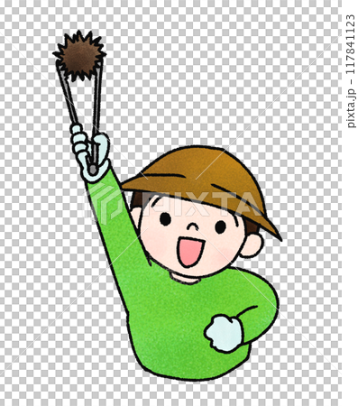 Hand-drawn illustration of a boy picking chestnuts 117841123