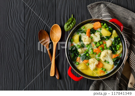 Kesakeitto, Finnish summer vegetable soup in a pot Kesakeitto, Finnish summer vegetable soup in a pot 117841349