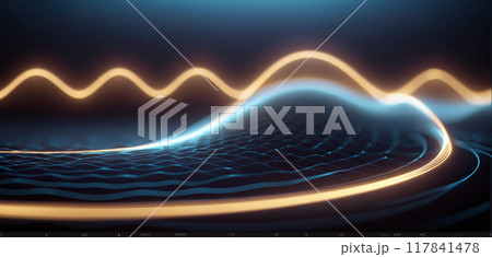 Energetic waveform that displays colorful and dynamic wave patterns showing the propagation of acoustic as well as electromagnetic waves Energetic waveform that displays colorful and dynamic wave patterns showing the propagation of acoustic as well as electromagnetic waves 117841478