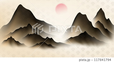 Modern design vector illustration of beautiful Chinese ink landscape painting. Modern design vector illustration of beautiful Chinese ink landscape painting. 117841794