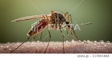 Close-up of a nail or marsh mosquito, which can become a worldwide plague and spread the malaria pathogen, which can lead to death, through a bite Close-up of a nail or marsh mosquito, which can become a worldwide plague and spread the malaria pathogen, which can lead to death, through a bite 117841868