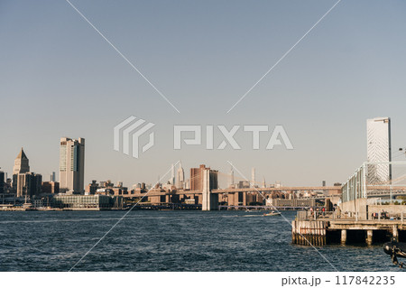 New York city Manhattan skyline seen from Brooklyn waterfront New York city Manhattan skyline seen from Brooklyn waterfront 117842235