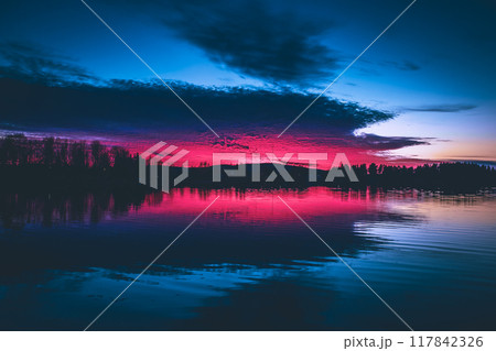 Summer night sunset from Sotkamo, Finland. 117842326