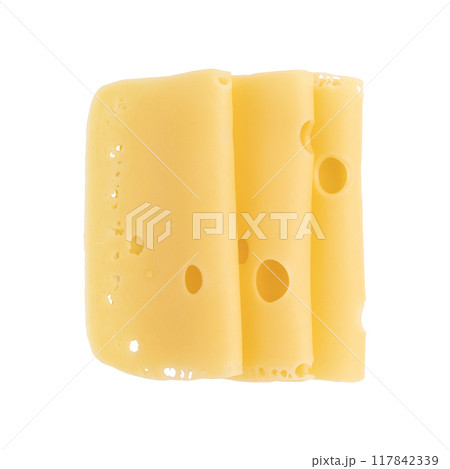 cheese cut into pieces isolated on white background 117842339