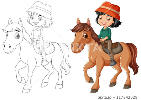 Child Riding a Horse Illustrationのイラスト素材 [117842629] - PIXTA