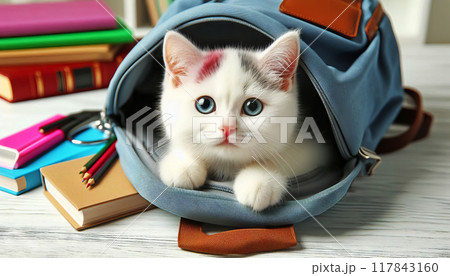 peeks out of a school backpack 117843160