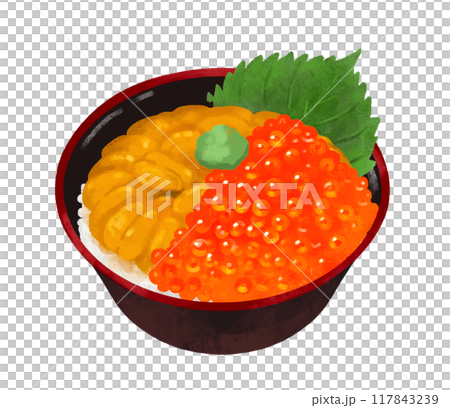Sea urchin and salmon roe rice bowl, seafood rice bowl Sea urchin and salmon roe rice bowl, seafood rice bowl 117843239