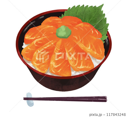 サーモン丼 海鮮丼のイラスト素材 [117843248] - PIXTA