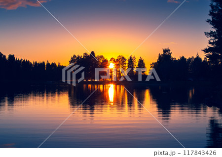 Summer night sunset from Sotkamo, Finland. Summer night sunset from Sotkamo, Finland. 117843426