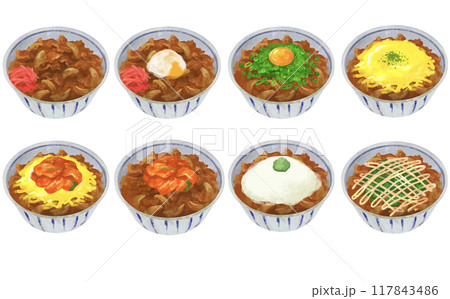 牛丼のイラストセット 117843486