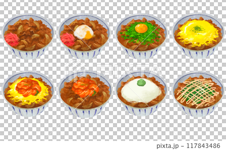 牛丼のイラストセット 117843486