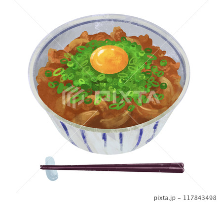 ねぎ玉牛丼　牛丼のイラスト 117843498