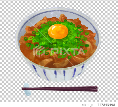 ねぎ玉牛丼　牛丼のイラスト 117843498