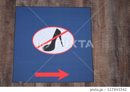 Warning Sign No High Heels Allowed Here Please Follow This Directional Guidance 117843542