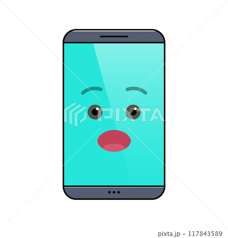 Surprised mobile phone isolated emoticon icon. Astonished digital device emoji. Social communication and chatting. Amazed smartphone showing facial emotion. Animated cell phone vector illustration 117843589