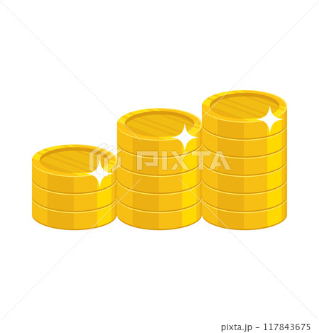 Cartoon gold coins. Having a lot of money and possessions symbol. Business finance and economy concept. Cartoon vector illustration isolated on white background 117843675